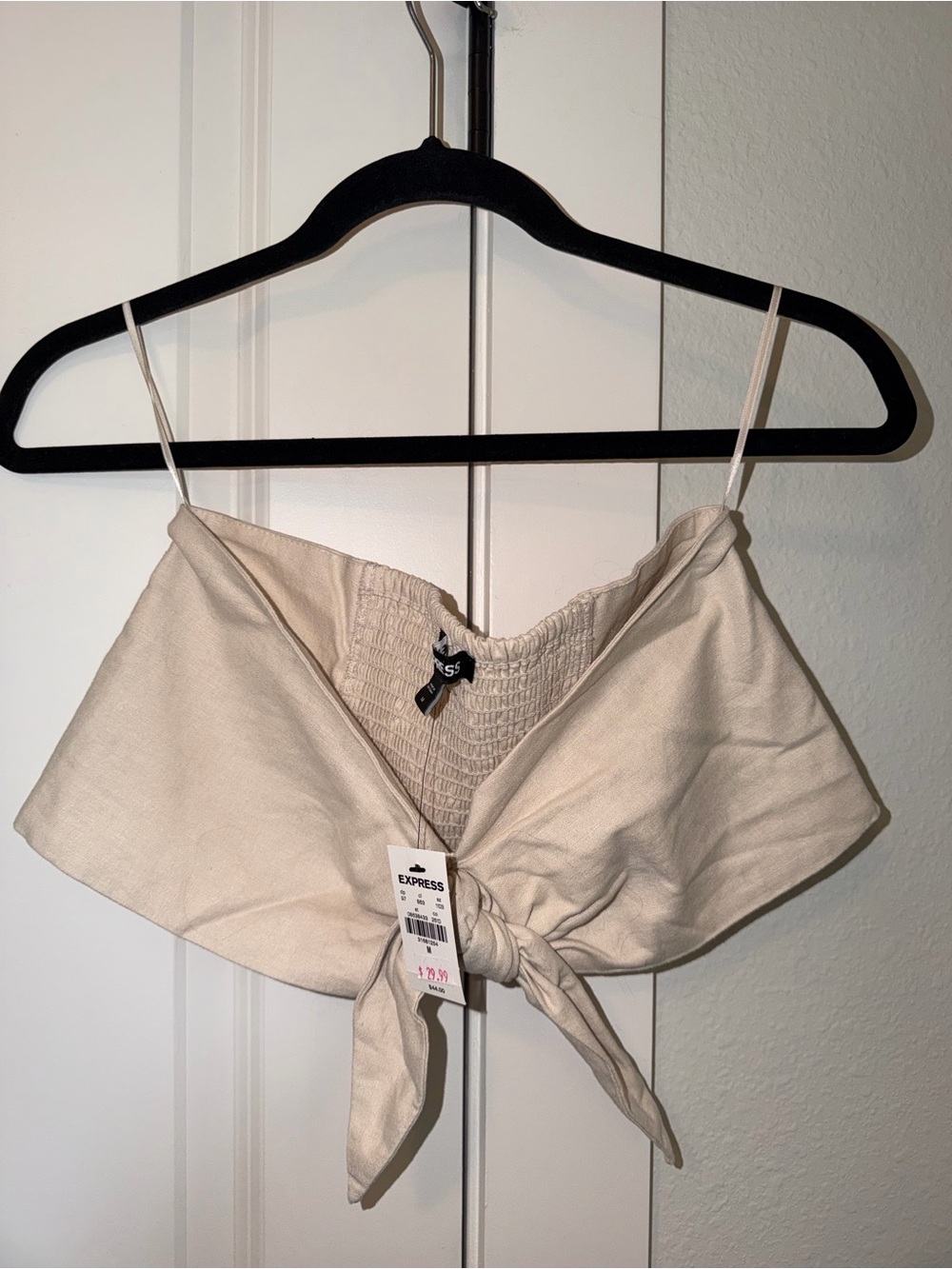 Express Cream Tie-Front Camisole with Smocked Back